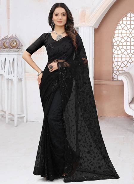 Black Colour APPRECIATE Designer Stylish Party Wear Heavy Net Embroidery Work Saree Collection 1211